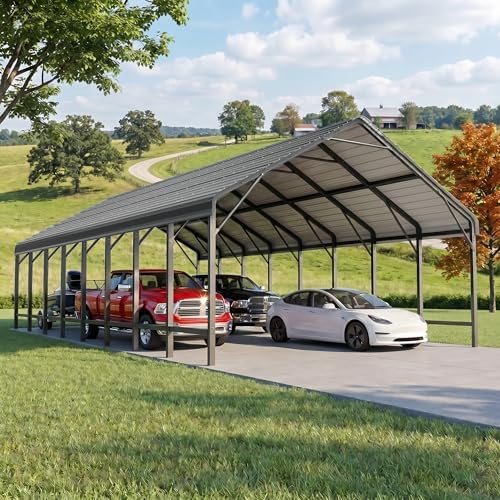 HOMSHADE 20x40FT Heavy Duty Metal Carport with 132°Steep Anti-Pooling Roof