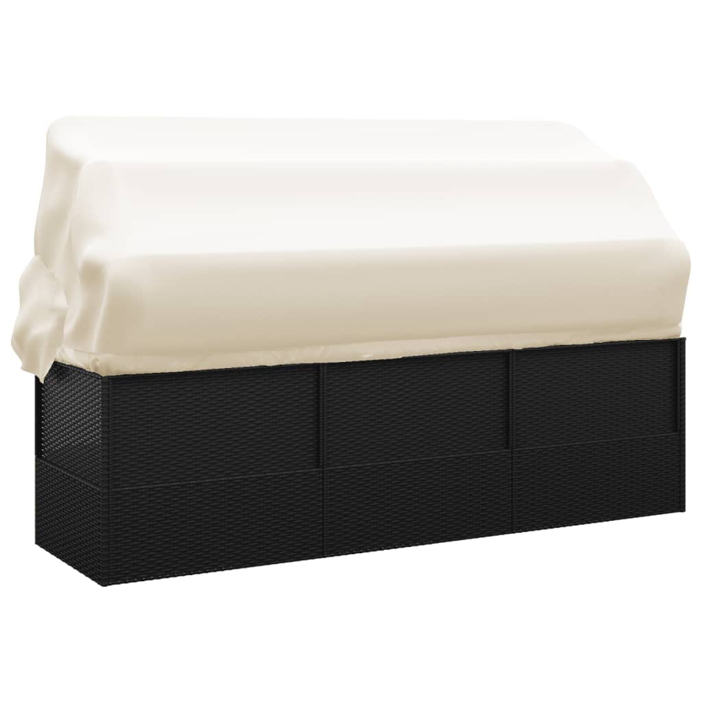 Gartensofa mit Dach und Kissen Balkon Sofa 3 Sitzer Rattansofa Outdoor-Loungebett Tagesbett Liegebank Sofa Gartenliege Liegesofa Multifunktionsliege