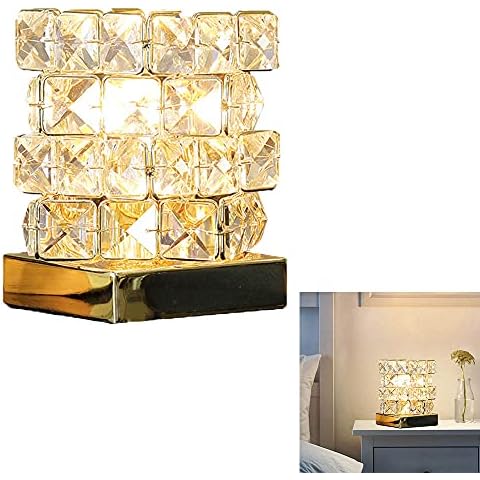 ChaoZan Kristall Tischlampe E27 Nachttischlampe Modernes Nachtlicht Kristallglas Mit Metallrahmen Tischleuchte Metall Glas Für Schlafzimmer, Wohnzimmer, Esszimmer, Quadrat Form Rechteck Cover