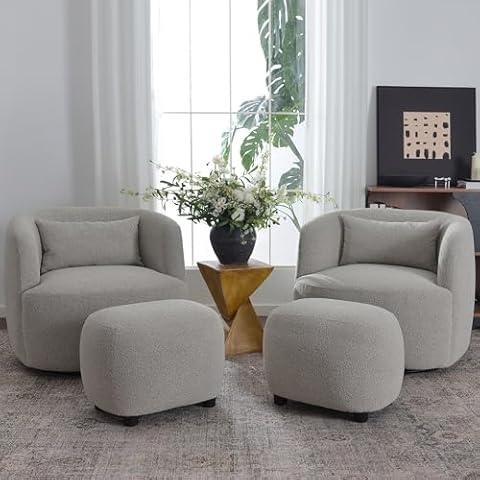 KINWELL 34" Boucle Swivel Chair and Ottoman Set Cover