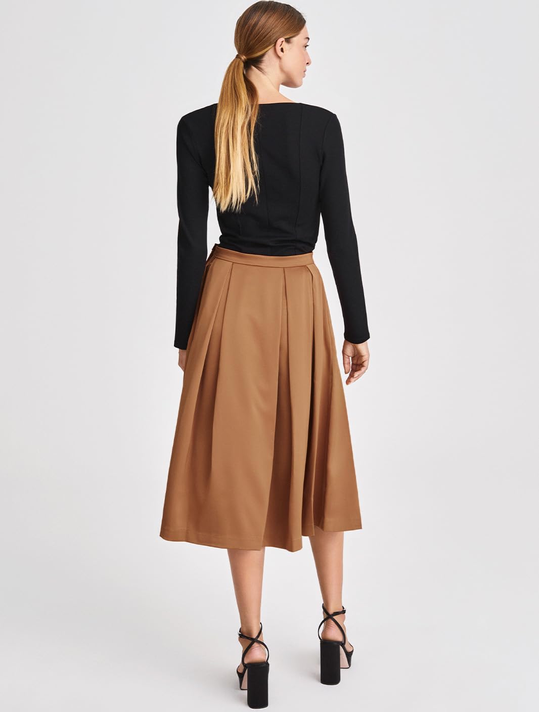 Gonna a pieghe da donna, per autunno e inverno, lunghezza al ginocchio