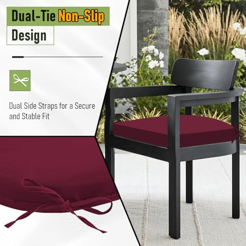 Image of Basic Beyond Outdoor Chair Cushions Set of 4, Outdoor Cushions for Patio Furniture, Water Resistant Patio Chair Cushions with 2 Ties, 17x16x2, Burgundy