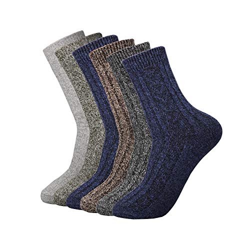 Footfox 6 Pairs Womens Warm Wool Socks Vintage Thick Knit Winter Casual Cotton Socks, Multicolor