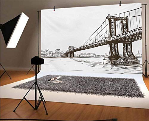New York 10x8 FT Vinyl Photo Backdrops,Digital Drawn Brooklyn Bridge Unusual Graffiti Style