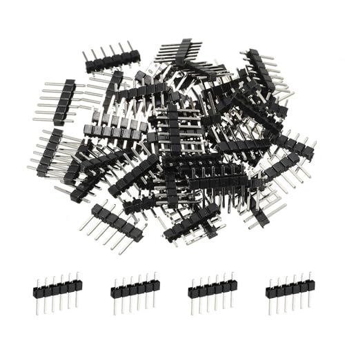 TA-VIGOR Straight Pin Header DIP Single Row 6 Pin, 2.54mm Pitch PCB Connector, Header Pins for Through Hole Soldering, Black Insulator, Pack of 50