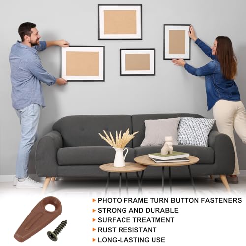 Image of HARFINGTON 50Pcs Picture Frame Backing Hardware Clip with 50Pcs Screws Turn Button Fasteners Set Picture Turn Backing Clips for Craft Hanging Picture Drawing, Brown