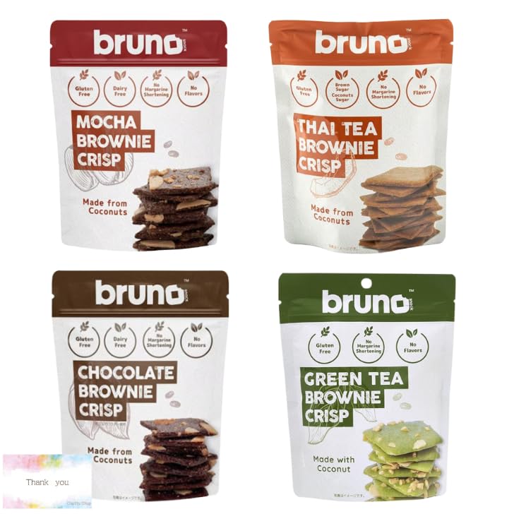 【4種アソート 】bruno ブルーノ クリスピーブラウニー 食べ比べセット 各60ｇ（タイティーブラウニー 、モカブラウニー 、チョコレートブラウニー、グリーンティー） (4種各1袋セット)オリジナルメッセージカード付