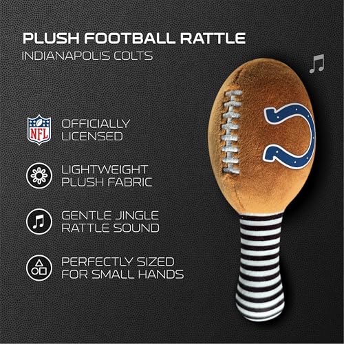 Image of Indianapolis Colts Plush Football Rattle by Smilo - Officially Licensed NFL Baby Rattle Toy - Soft Baby Rattle with Bell - for Babies and Toddlers from 3 Months