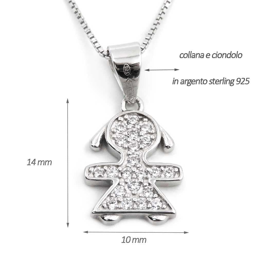Damiano Argenti Collana con Ciondolo Bebè Girl in Argento 925 e Zirconia Bianca