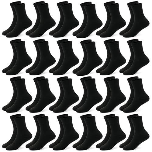 Image of 24 Pairs Boys Crew Socks, Unisex Kids School Socks Ages 1-14 | Classic black white grey multipack,easy to match daily outfits for boys and girls,thoughtful gift for back-to-school