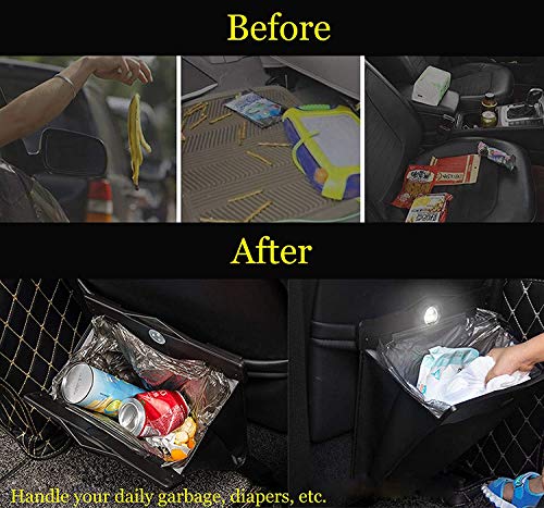 Image of Smart LED Car Trash Can, Bisposable Trash Bags 4Gallon, 150Counts Waterproof Leather Storage Pocket Portable Garbage Bag for Car Bathroom Home Bedroom Office Garbage Can