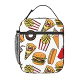 Yilad Cheeseburgers Hot Dogs Pizza Lunch Box Insulated Reusable Lunch Bag Cooler Bag For Women Men Work Picnic Hiking