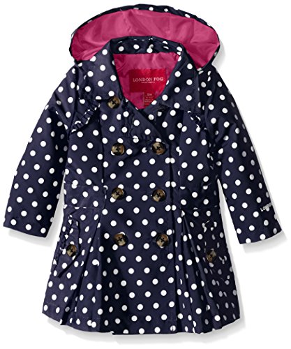 London Fog Baby Girls' Lightweight Polka Dot Trench Coat, Navy, 24 Months