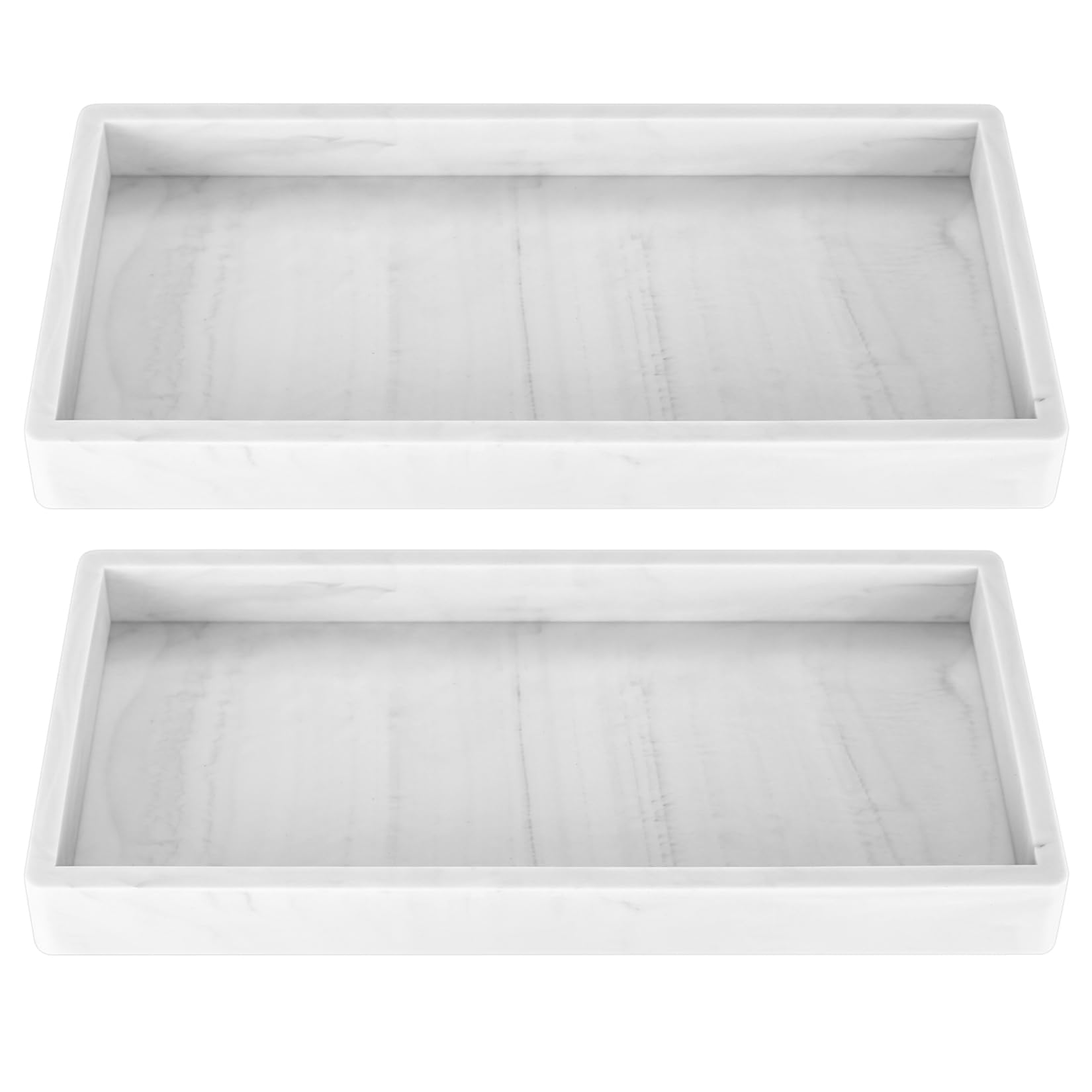 2 Pcs Bathroom Vanity Trays Decorative Trays, Trinket Tray, Silicone Marble Countertop Organizer Plate, Dresser Jewelry Trays Dish for Perfume Candles Soap Key Cosmetic Bathtub Storage Tray Bowl