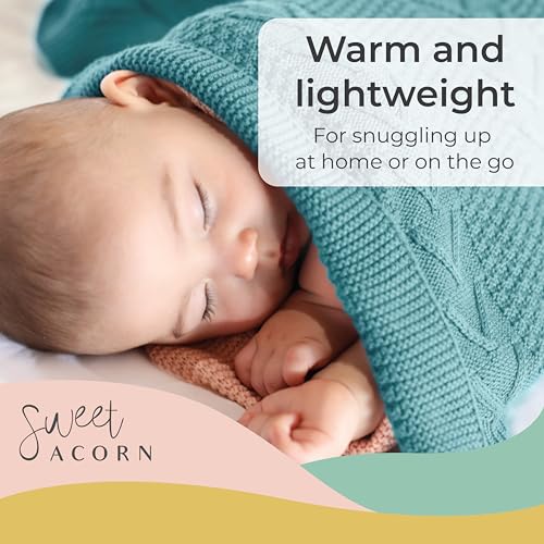 Image of Knit Baby Blanket in Cable Pattern, Organic Cotton Blankets for Crib or Stroller, Receiving Blankets - Ocean Teal