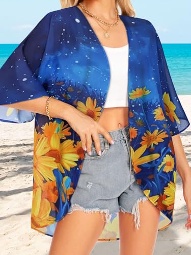 Image of Women Kimono Cardigans Casual Summer Tops Cover up Open Front Floral Print Resort Wear 2026