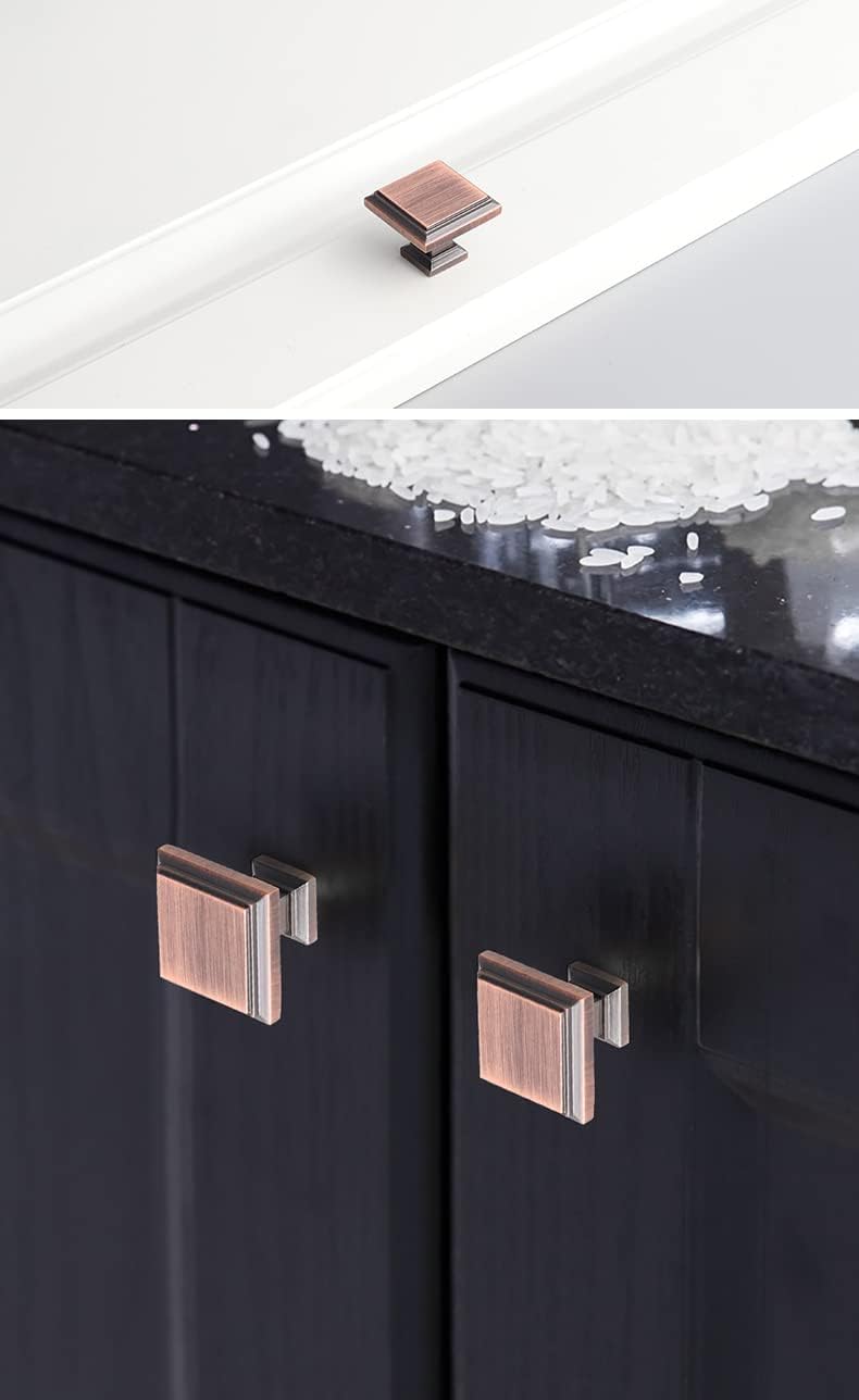 20 Pack 1-1/4 inch Kitchen Cabinet Knobs Antique Copper Cabinet Dresser Drawer Knobs Solid Alloy Square Vintage Copper for Cupboard Drawer Dresser