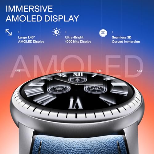 Image of Boat Valour Watch 1 R, AI Smart Habit Builder, 1.43 inch 3D Immersive AMOLED Display, 1000 nits, Light-Weight Aluminium Build 3 ATM, 10 Days Battery Life, Smart Watches for Man (Imperial Leather)