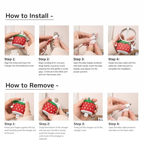Image of Cable Protector for Apple iPhone Charger 20W /18W Type C, 3D Cute Cartoon Case Adaptor Cover Full Cable Connection Protectors Protective Protection Wire Sleeves Guard (Strawberry)