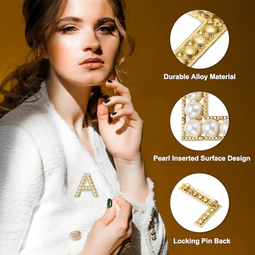 Image of PATIKIL Letter Brooch Pins, Pearl Initial Alphabet Letter Lapel Badges Pin for Women Men Girl Wife Suits