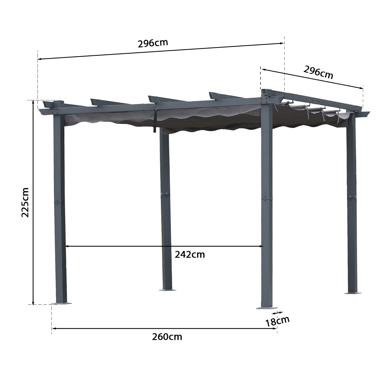 Angel Living Aluminiowa Pergola Ogrodowa, Pawilon z Wysuwanym Dachem, na Zewnątrz, na Patio (Szary, 3 x 3)