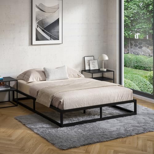 skølm Bragi Metallbett 140x200 cm – Bett aus Metall mit Lattenrost – stabiles Metall Bettgestell Schwarz – Bettrahmen geeignet als Doppelbett – Doppelbettgestell 25 cm hoch – Gästebett mit Stauraum