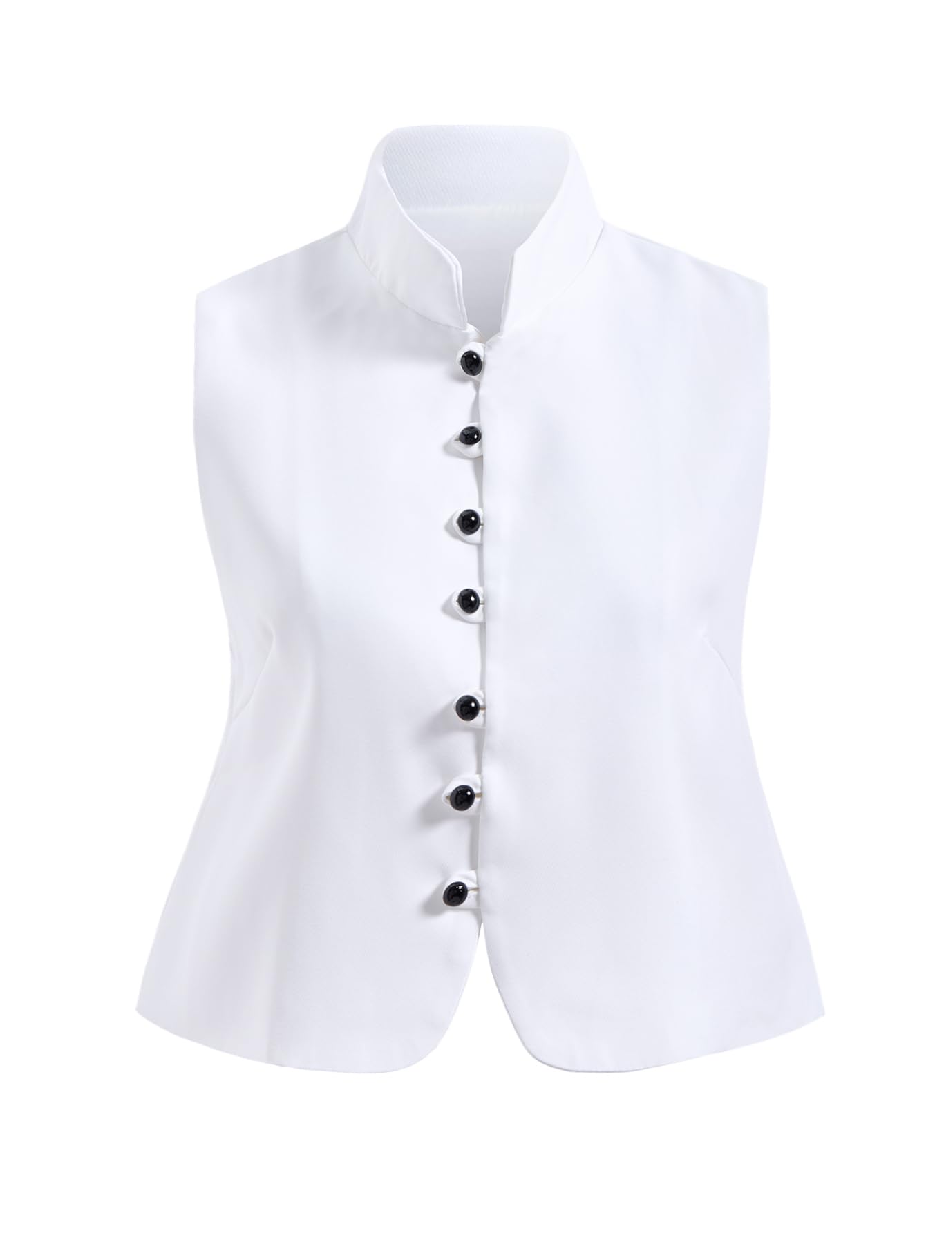 Womens Button Up Cropped Blazer Vest Elegant Mock Neck Business Work Waistcoat