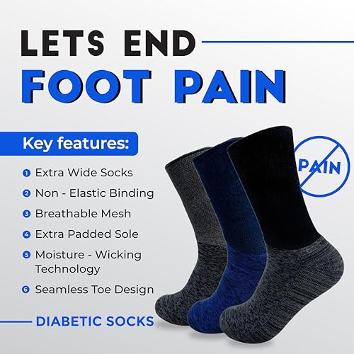 Image of Mint & Oak Padded Diabetic Socks for Men & Women - Grey | Breathable Cotton Blend | Blister Protection | Non-Binding Comfort Fit Extra Wide Cuff | Free Size