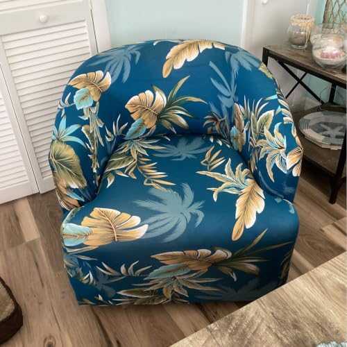 Image of SearchI Club Chair Slipcover Stretch Barrel Chair Covers Printed Tub Chair Slipcovers Spandex Armchair Sofa Cover Removable Couch Furniture Protector Arm Chair Cover for Living Room(Floral Pint 1)