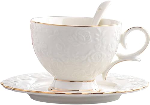 Miniatura 5 de IZORKY Taza de agua de cerámica para el hogar juego de regalo de taza de té y platillo europeo de porcelana de hueso té británico taza de té y