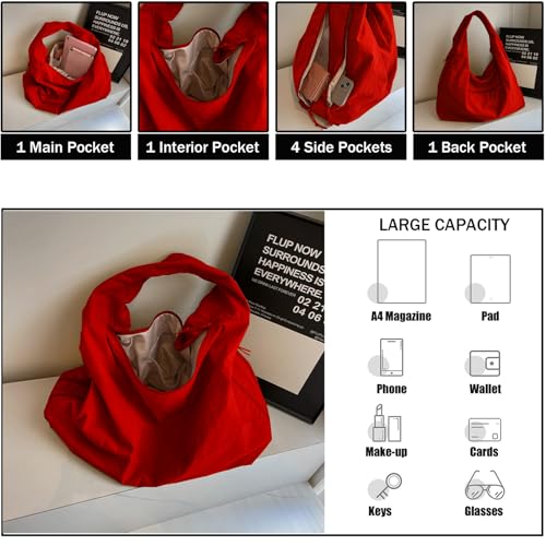 Slouchy Tote Bag Nylon Solid Pleated Handbag Large Hobo Bags for Women Multipockets Crescent Shoulder Bag3
