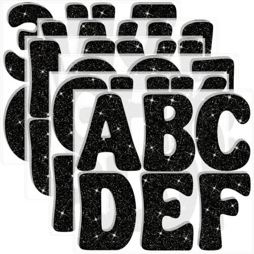 Image of Bulletin Board Letters 74 PCS Glitter Letter Stickers Large 5 Inch, Black | 12 Sheets,Alphabet Number Stickers,Self-Adhesive,Sticker Letters for Poster Board,Classroom,Display,Mailbox,Craft,Party Decor