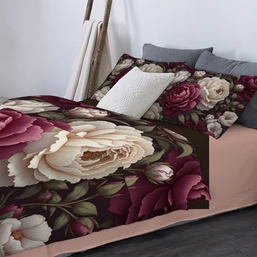Housse de couette 140x200 pivoine rose et verte avec taie d'oreiller 65x65