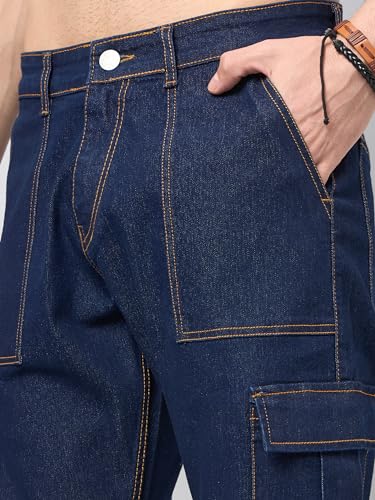 Image of STUDIO NEXX Men's Loose Fit Cargo Jeans| Stretchable | Cargo Denims | Utility Pockets