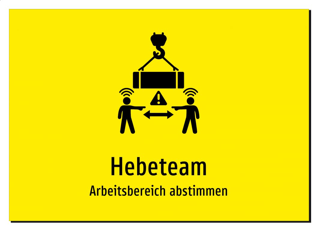 38314-DE-S-13 | Hebeteam - Arbeitsbereich abstimmen | Aufkleber A2, 594 x 420mm | mit Symbolgrafik und Text