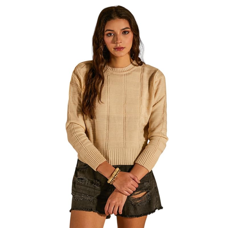 pinacolada Women's Polyester Blend Geometric-Textured Pullover Sweater For Casual Wear | Crew Neck | Long Sleeve | Pull On Closure | Sweater Crafted With Comfort Fit For Everyday Wear-picture-29