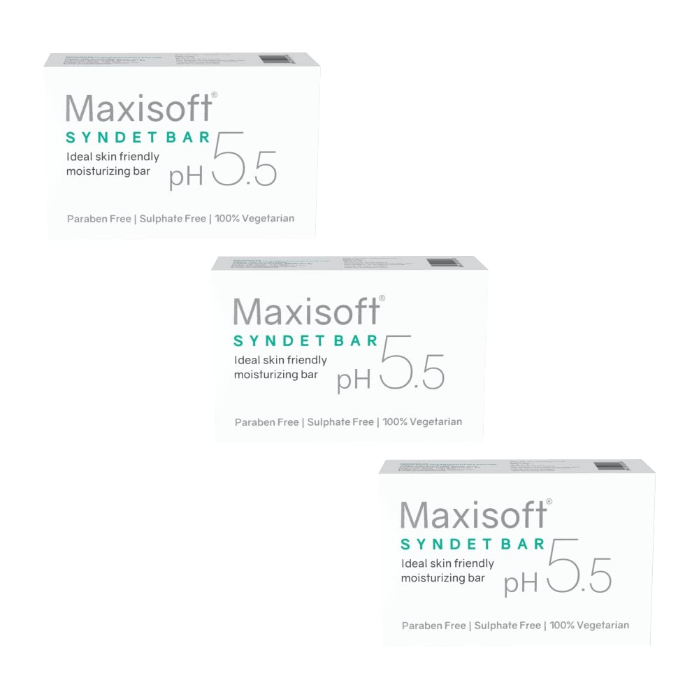 Maxisoft Syndet Bar 75 gm |For Cleansing & Moisturizing |Hydrate & Nourished Skin|pH 5.5 |Paraben Free & Sulphate Free| For Men & Women| Pack of 3 (75 gmX 3)