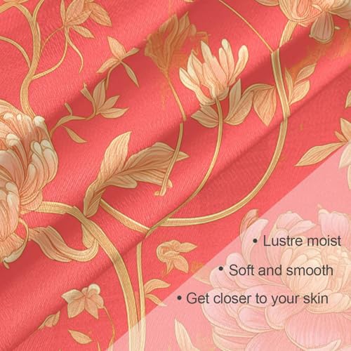 Gold Peach Floral square silk scarf lightweight scarf shawl for women for Gift 35x35 bufandas para mujer3