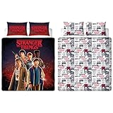 STRANGER THINGS Character World Offizielle Wendedecke | Flammen-Design, Pflegeleichte Bettwäsche 2-seitiges Bettdecken-Set mit passenden Kissenbezügen, mehrfarbiger Druck
