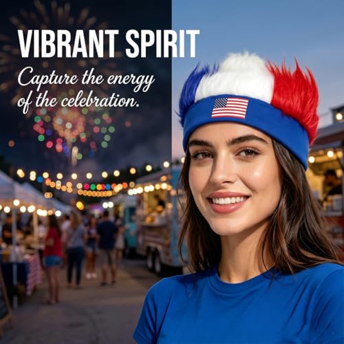 Image of Rose bud USA World Cup Soccer Wig Hair Headband Blue White Red Headband Wig for Women Men Sports Football Halloween Costume Cosplay and Party USA Flag Hat