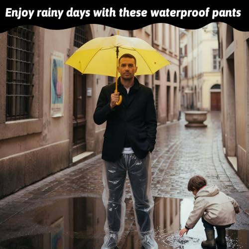 LIQWEI 4 PCS Disposable Rain Pants, Unisex Adult Waterproof Long Tube Rain Pant with Shoe Cover, Thickened Plastic Foot Wrapped Rainpants Outdoor Activities Travel Cycling
