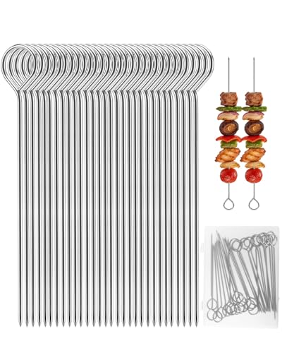 PROKITCHEN 30 PCS 6 Inch Metal Skewers for Grilling with Storage Box Stainless Steel Skewers for Kabobs for Turkey Shrimp Chicken Fruit Vegetable Meat Beef
