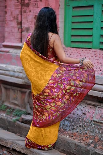 Image of MIRCHI FASHION Saree for Woman Chiffon Geometric and Leaf Printed | Lightweight Daily Regular Use Comfortable Women's Sari with Blouse Piece (Available in 15 Designs)