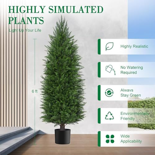 Image of AOKIIE 6FT Artificial Cedar Topiary Trees UV Protection for Outdoor 2PCS