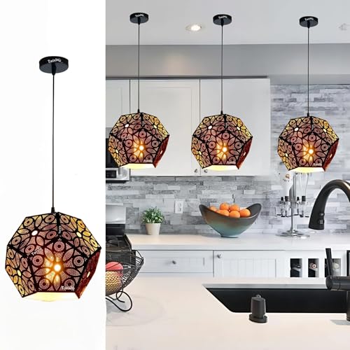 Image of twixle Metal Black Lazer Cutting Hexagonal Hanging Lights for Living Room /Pendant Lights for Ceiling /Hanging Lamps for Home Decoration /Decorative Hanging Lights,Metal (with Bulb, 1, Pack)