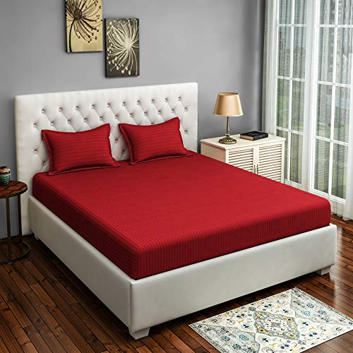 Image of Swayam 100% Cotton Double Bedsheet with 2 Pillow Covers | 300 TC Soft Breathable Bed Sheet | Striped Printed | Size 90 x 108 inch | Comfortable & Durable for Bedroom - Wine