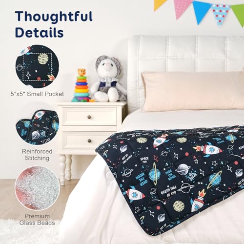 Kivik Soft Weighted Lap Blanket 2 lbs, Small Weighted Lap Pad, Breathable Heavy Throw Blankets for School Calming & Bed Sleeping, Machine Washable, 20 x 30 Inches, Universe Printing, Black