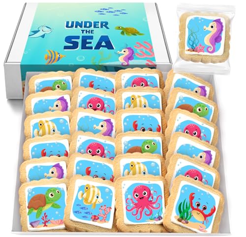 Image of Under The Sea Cookies Creatures Party Favors | Individually Wrapped 24 Pack | Fish Octopus Seahorse turtle Ocean Cookie snacks Treats for kids and Adults