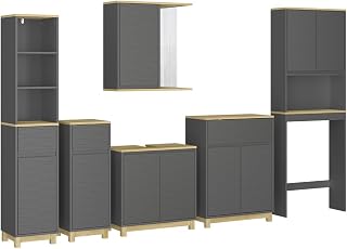Vicco Set di mobili da bagno Livia, Antracite/quercia, 60 cm, composto da armadietto a specchio, base lavabo, 2x colonne medie, colonna alta e mobile WC