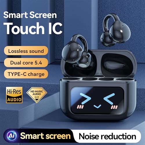 Image of Open Ear Clip Headphones Wireless Earbuds Bluetooth 5.4 Sports Earphones with Wireless LED Touch Screen Waterproof in Ear Earphones for Pad Tablet Laptop Android /iOS Phones (Black)